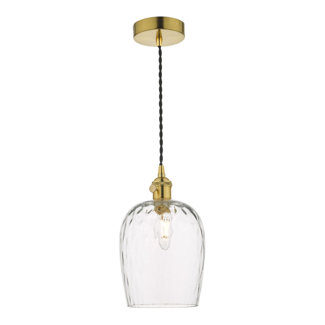 Dar HAD0140-03 | Hadano 1 Light Pendant | Natural Brass with Dimpled Glass Shade