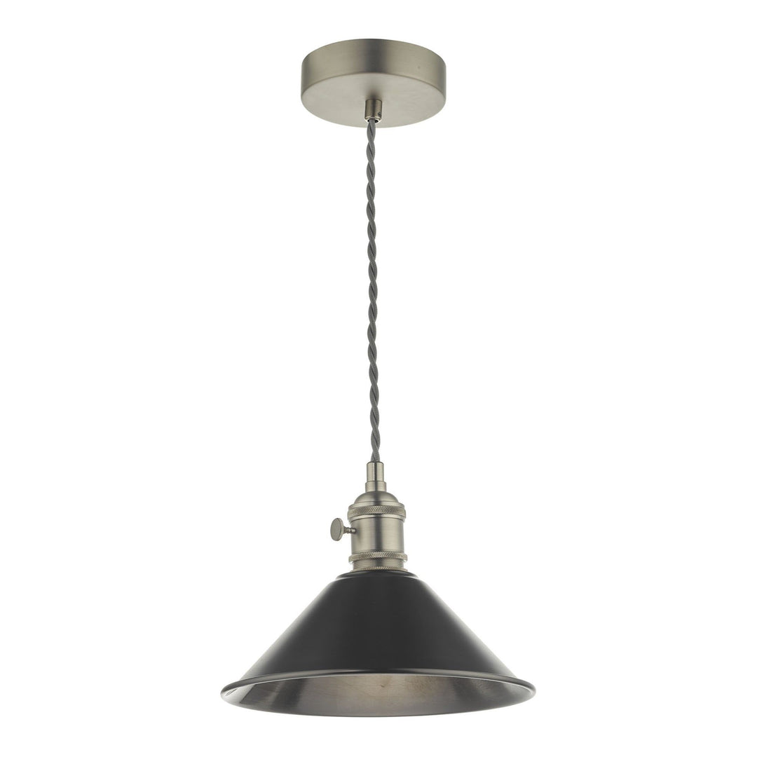 Dar HAD0161-02 | Hadano 1 Light Pendant | Antique Chrome with Antique Pewter Shade