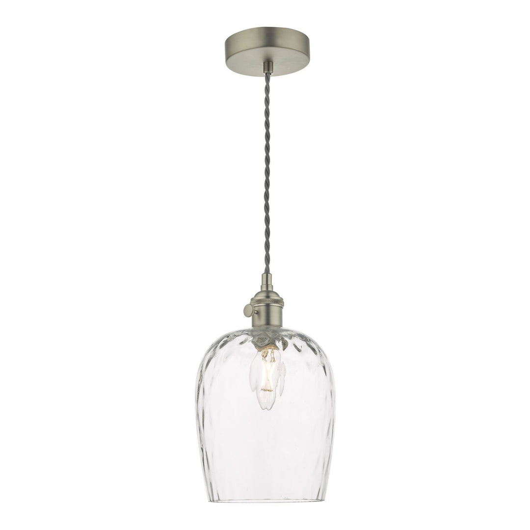 Dar HAD0161-03 | Hadano 1 Light Pendant | Antique Chrome with Dimpled Glass Shade