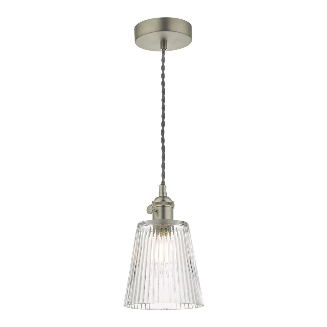 Dar HAD0161-05 | Hadano Pendant | Antique Chrome & Ribbed Glass Shade