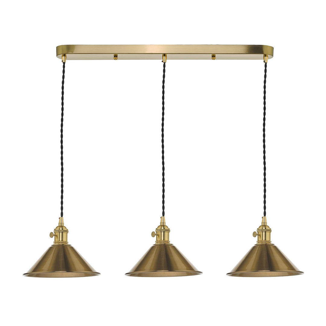 Dar HAD3640-01 | Hadano 3 Light Suspension | Natural Brass with Aged Brass Shades