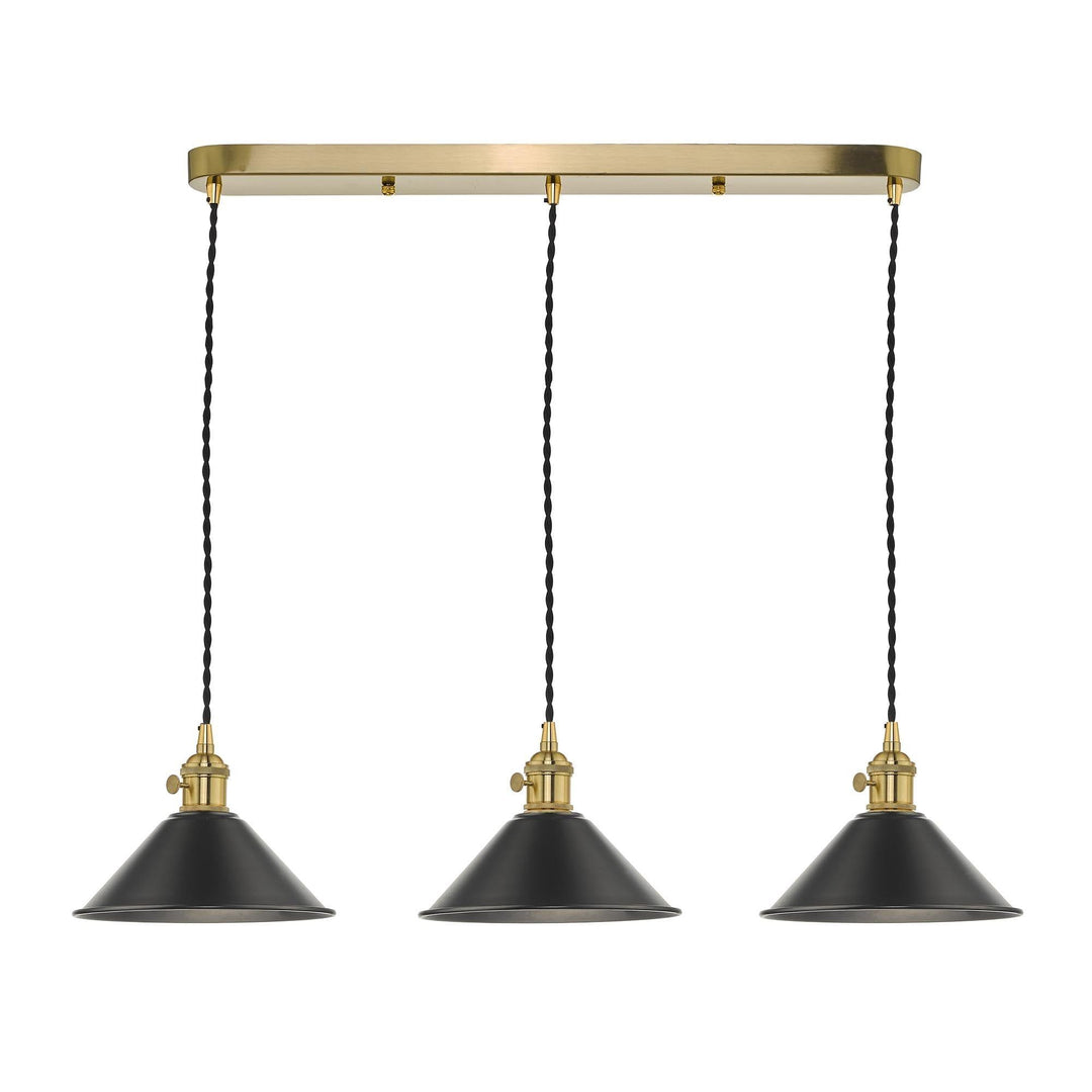 Dar HAD3640-02 | Hadano 3 Light Suspension | Natural Brass with Antique Pewter Shades