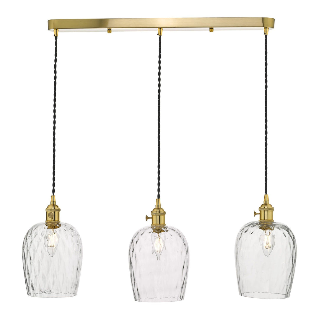 Dar HAD3640-03 | Hadano 3 Light Suspension | Natural Brass with Dimpled Glass Shades