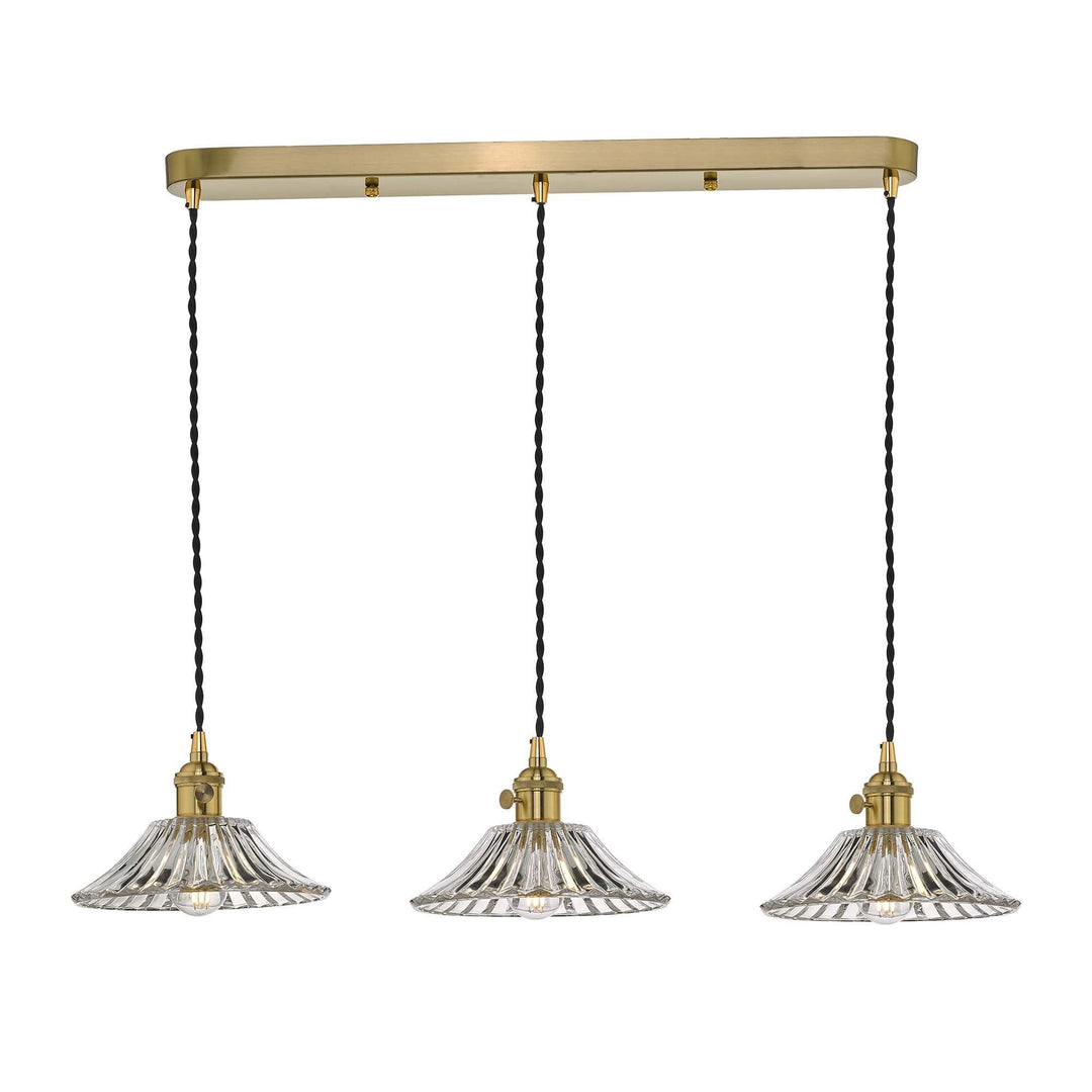 Dar HAD3640-04 | Hadano 3 Light Suspension | Natural Brass with Flared Glass Shades