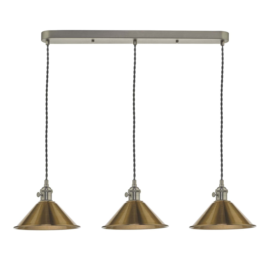 Dar HAD3661-01 | Hadano 3 Light Suspension | Antique Brass with Brass Shades