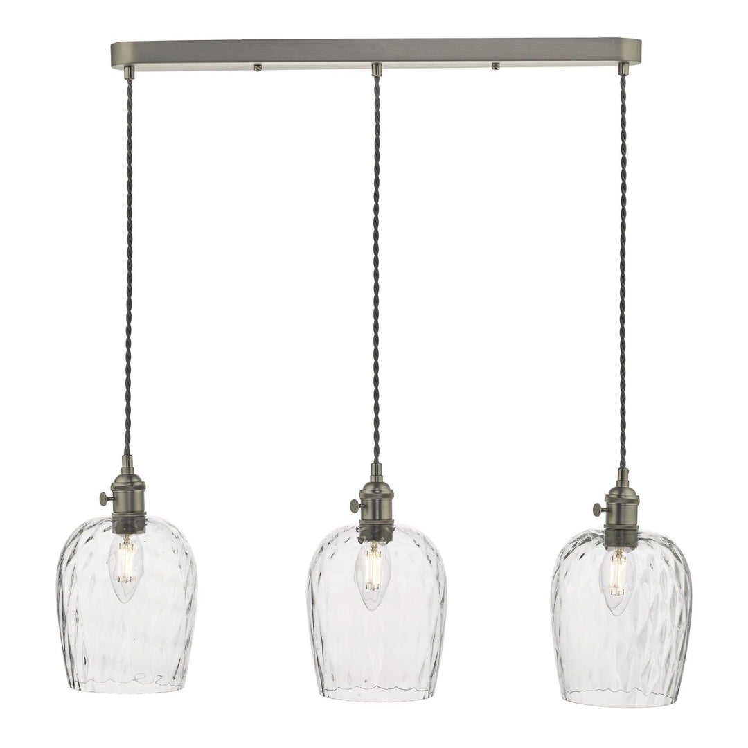 Dar HAD3661-03 | Hadano | 3-Light Suspension | Antique Chrome & Dimpled Glass Shades