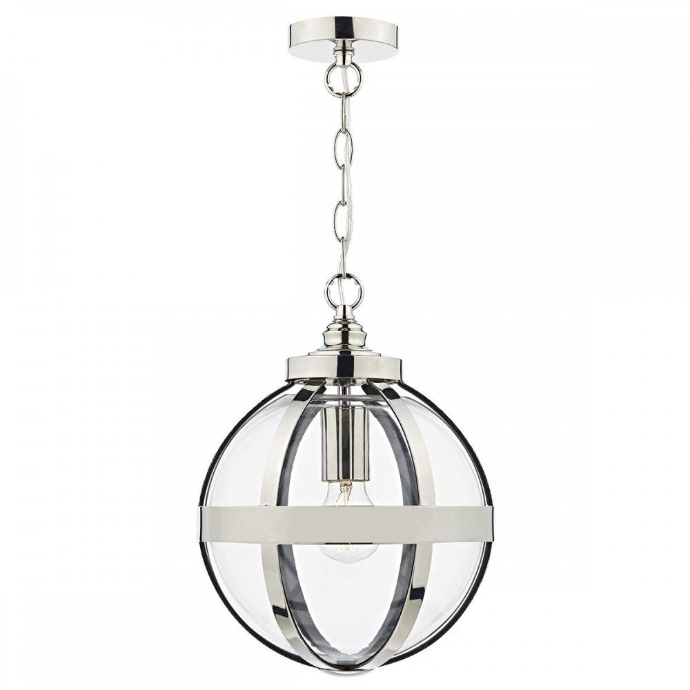 Dar HEA0138 | Heath Pendant | Polished Nickel & Glass