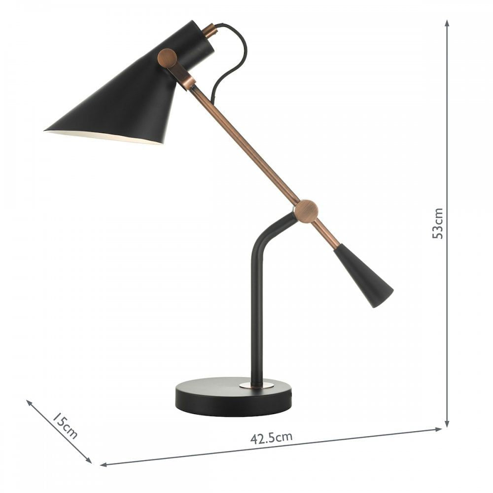 Dar JAC4064 | Jack Task Table Lamp | Black and Antique Copper