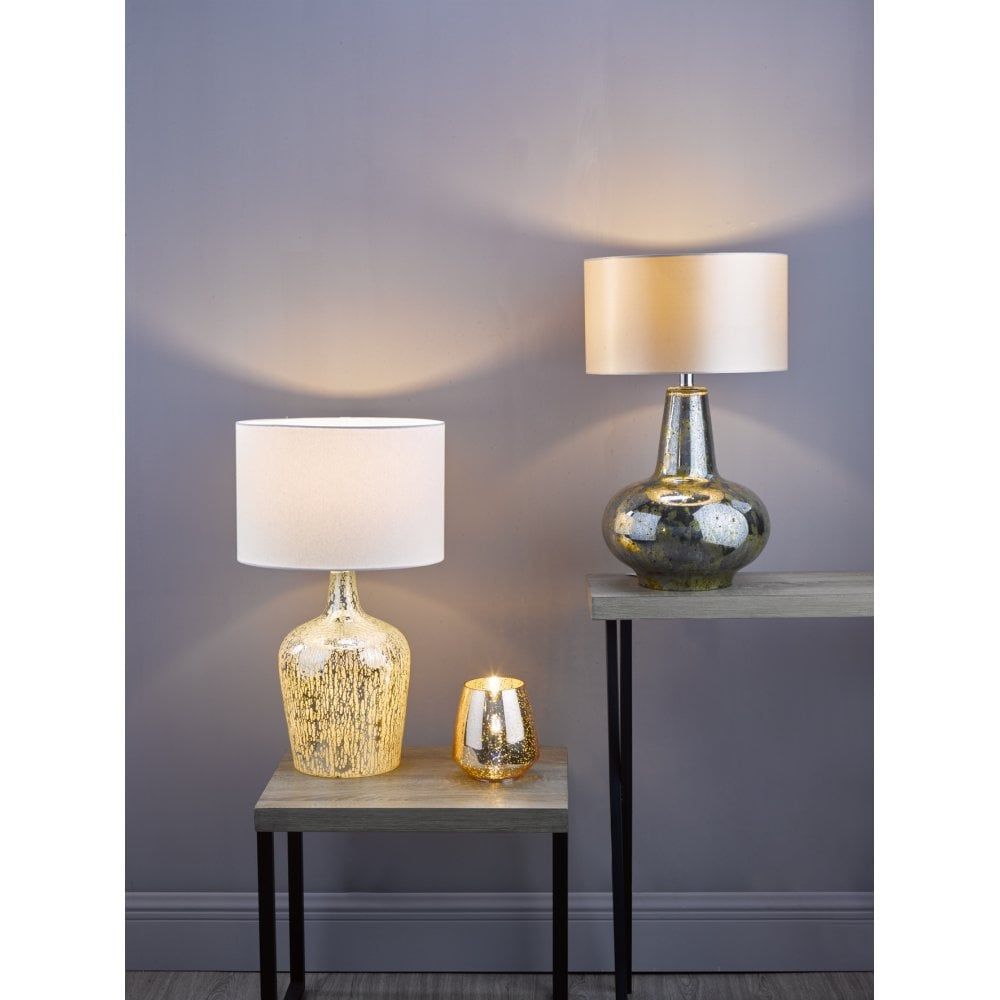 Dar LOL4232 | Lolek Table Lamp | Silver Glass & Ivory Shade
