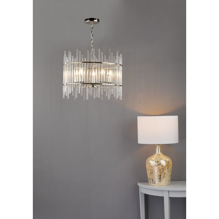 Dar LOL4232 | Lolek Table Lamp | Silver Glass & Ivory Shade
