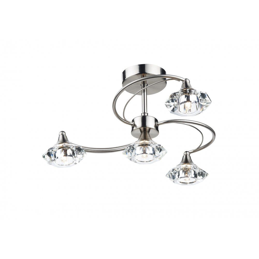 Dar LUT0446 | Luther | Semi Flush Crystal | Satin Chrome & Clear Faceted Crystal