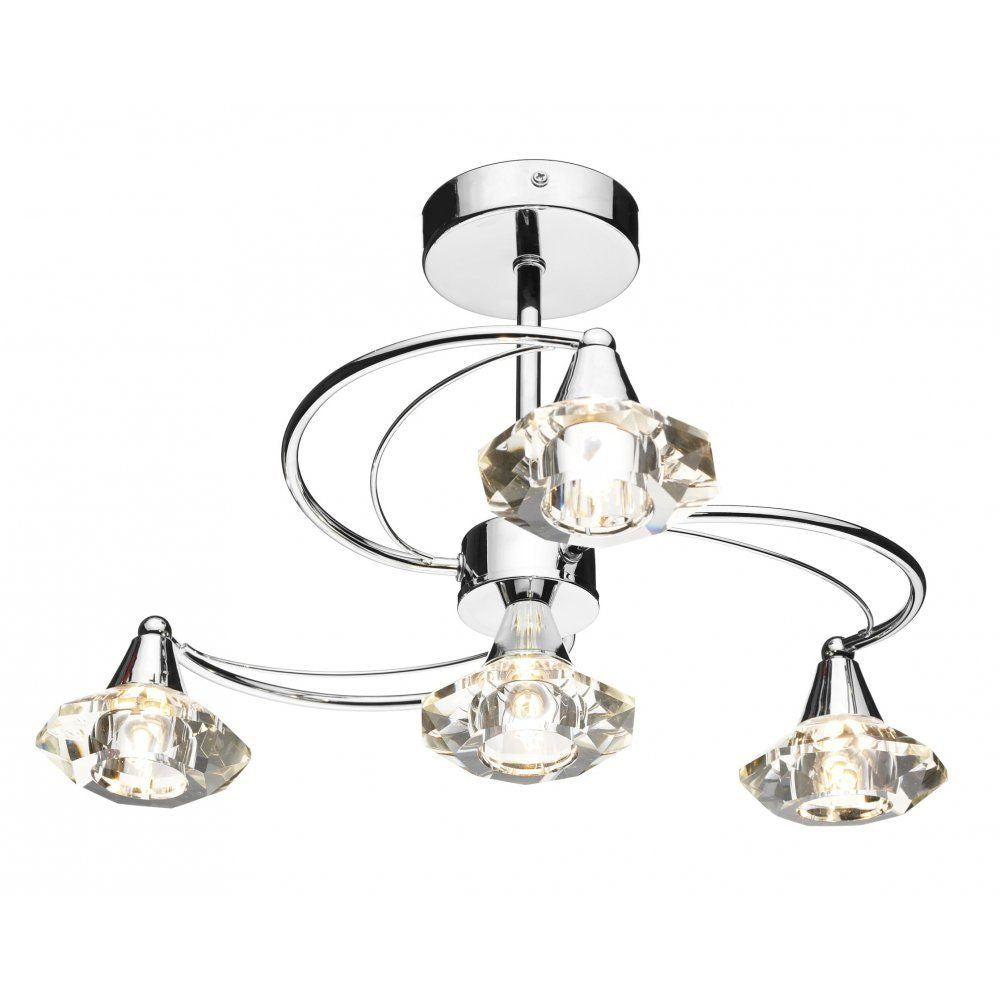 Dar LUT0450 | Luther | 4 Light Ceiling Light | Polished Chrome & Clear Faceted Crystal