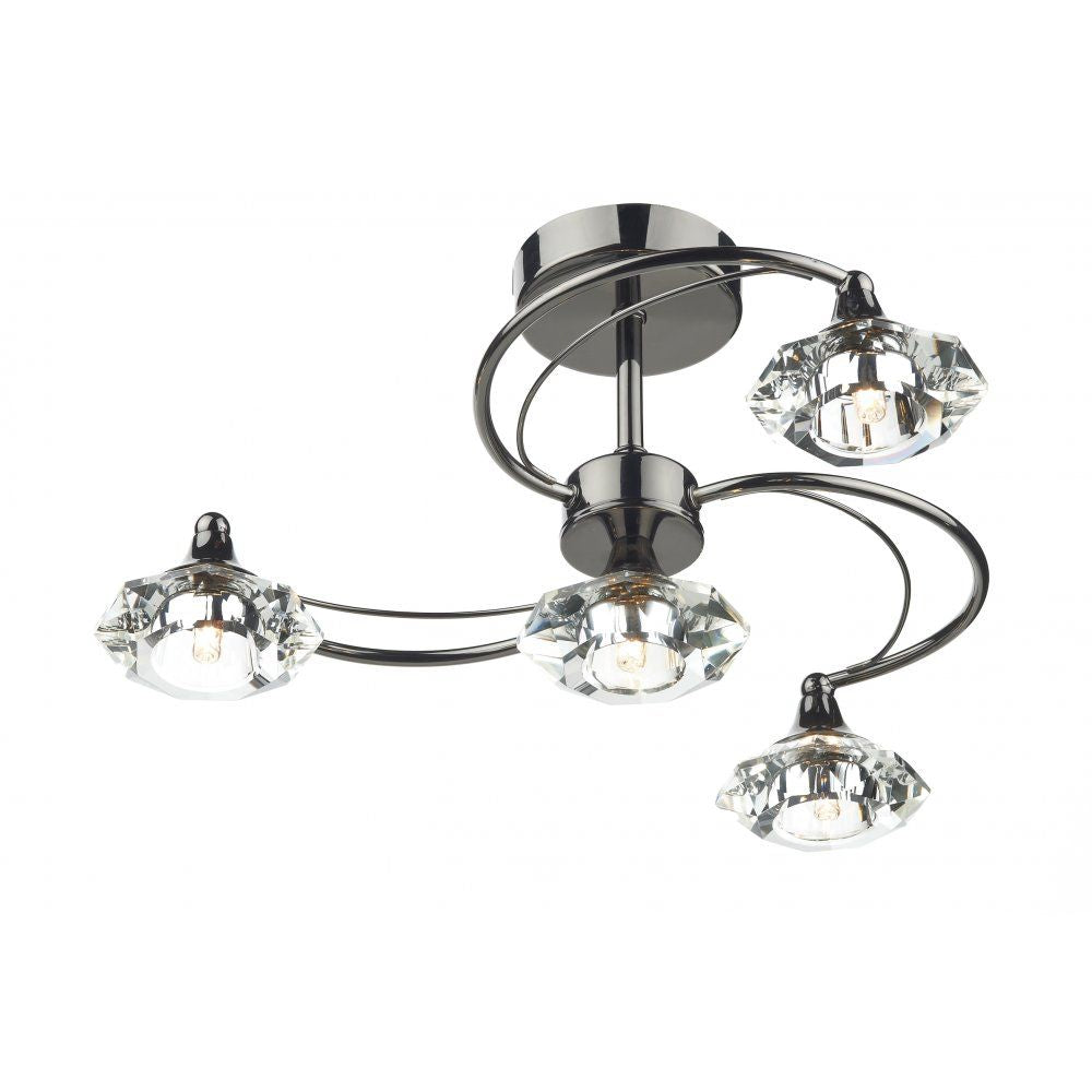 Dar LUT0467 | Luther | Semi-Flush Ceiling Light | Crystal & Black Chrome
