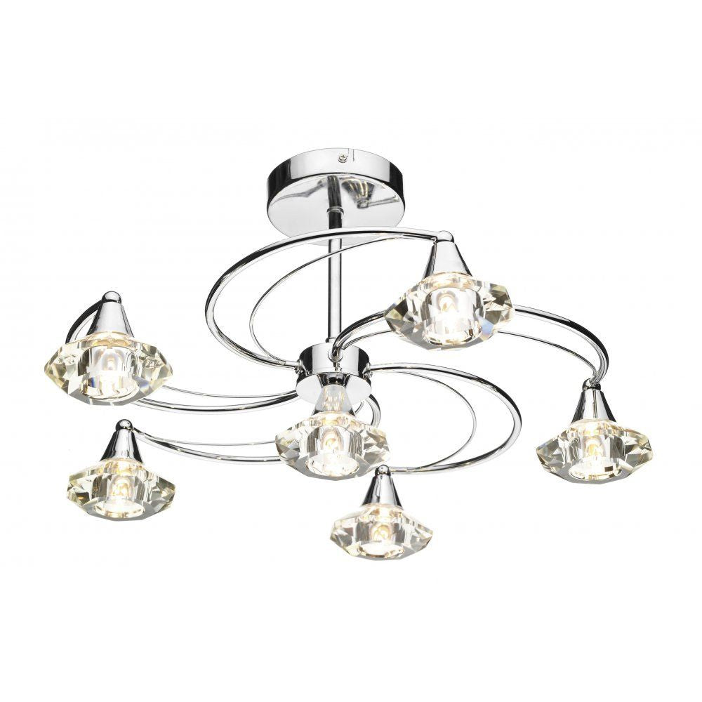 Dar LUT0650 | Luther | 6 Light Ceiling Fixture | Polished Chrome & Crystal