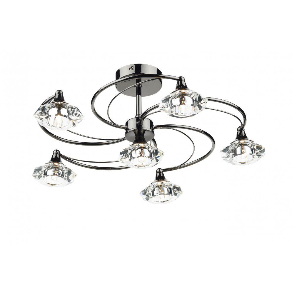 Dar LUT0667 | Luther | Semi-Flush Ceiling Light | Black Chrome & Crystal