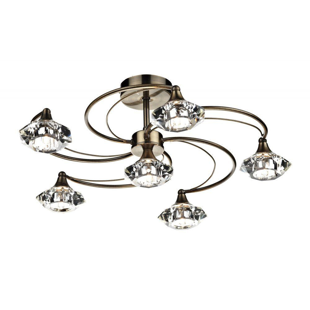 Dar LUT0675 | Luther | 6-Light Semi-Flush Ceiling Fixture | Antique Brass