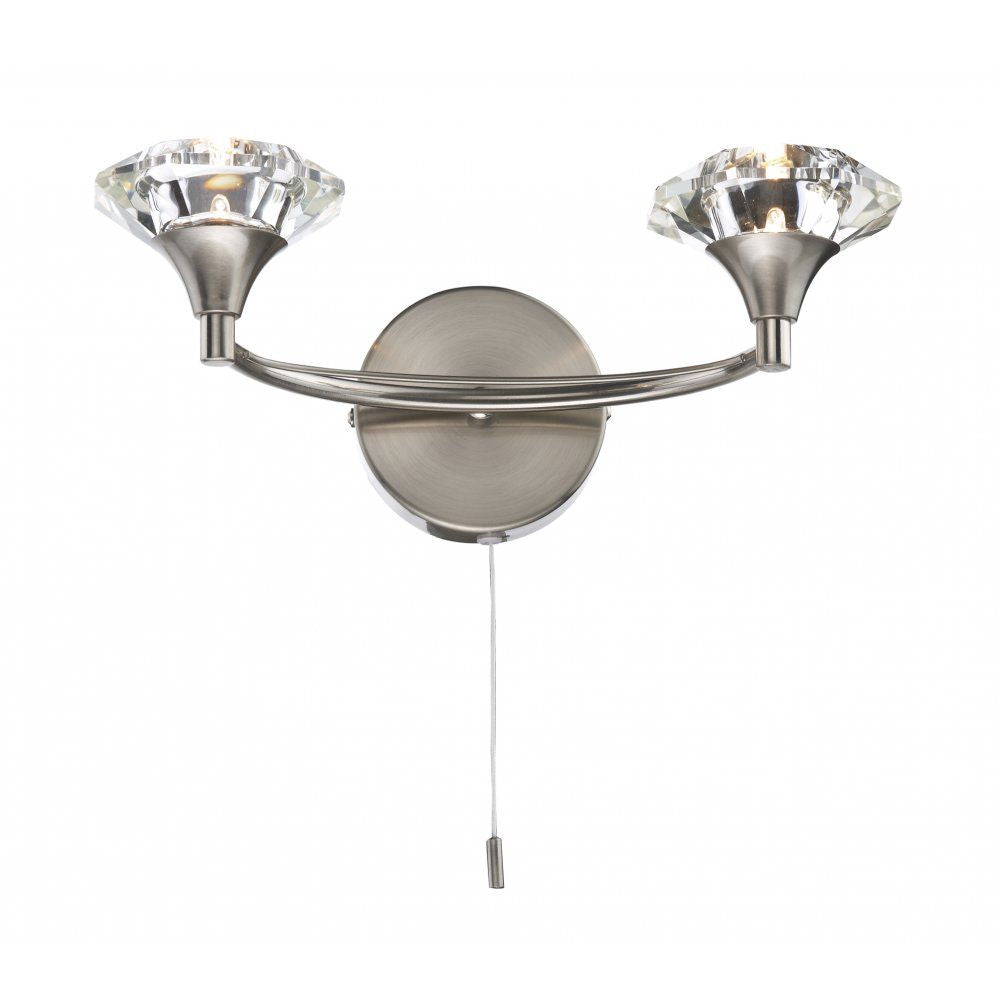 Dar LUT0946 | Luther | Satin Chrome Double Wall Light with Crystal Shades