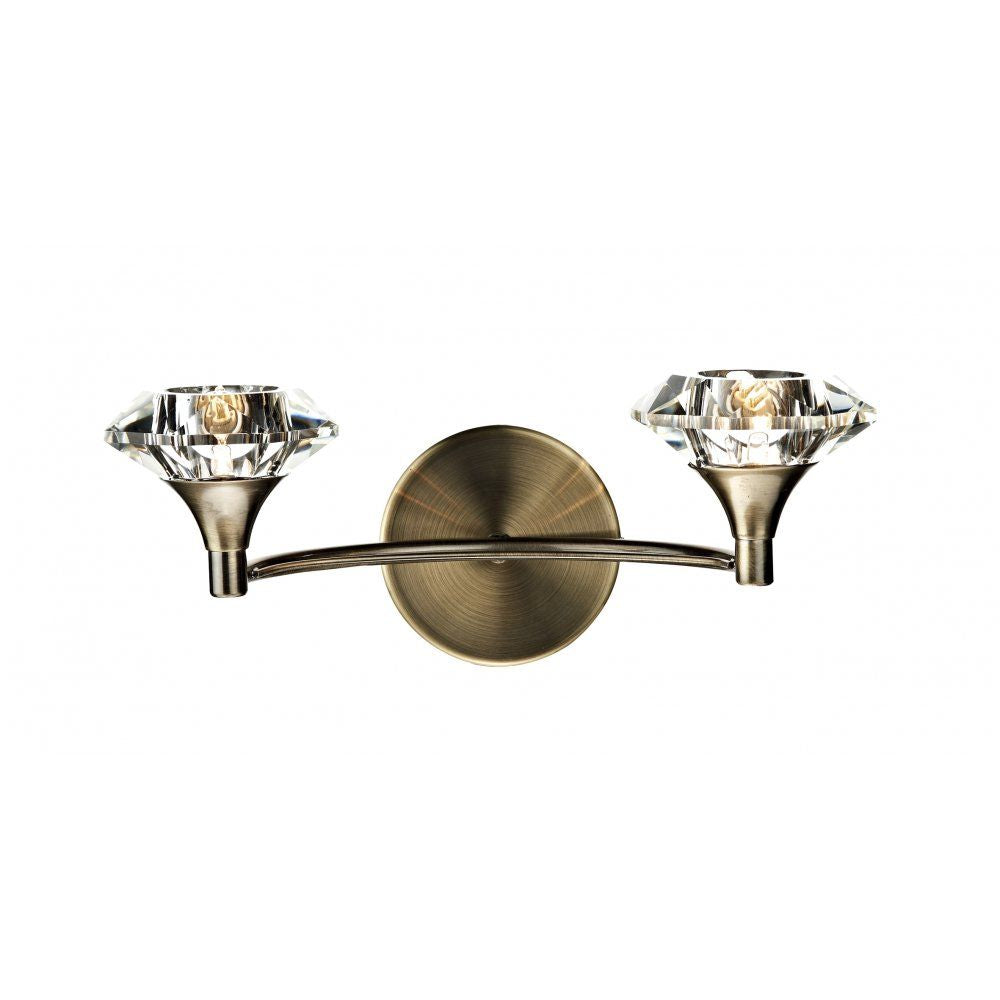 Dar LUT0975 | Luther | Antique Brass Double Wall Light with Crystal Shades