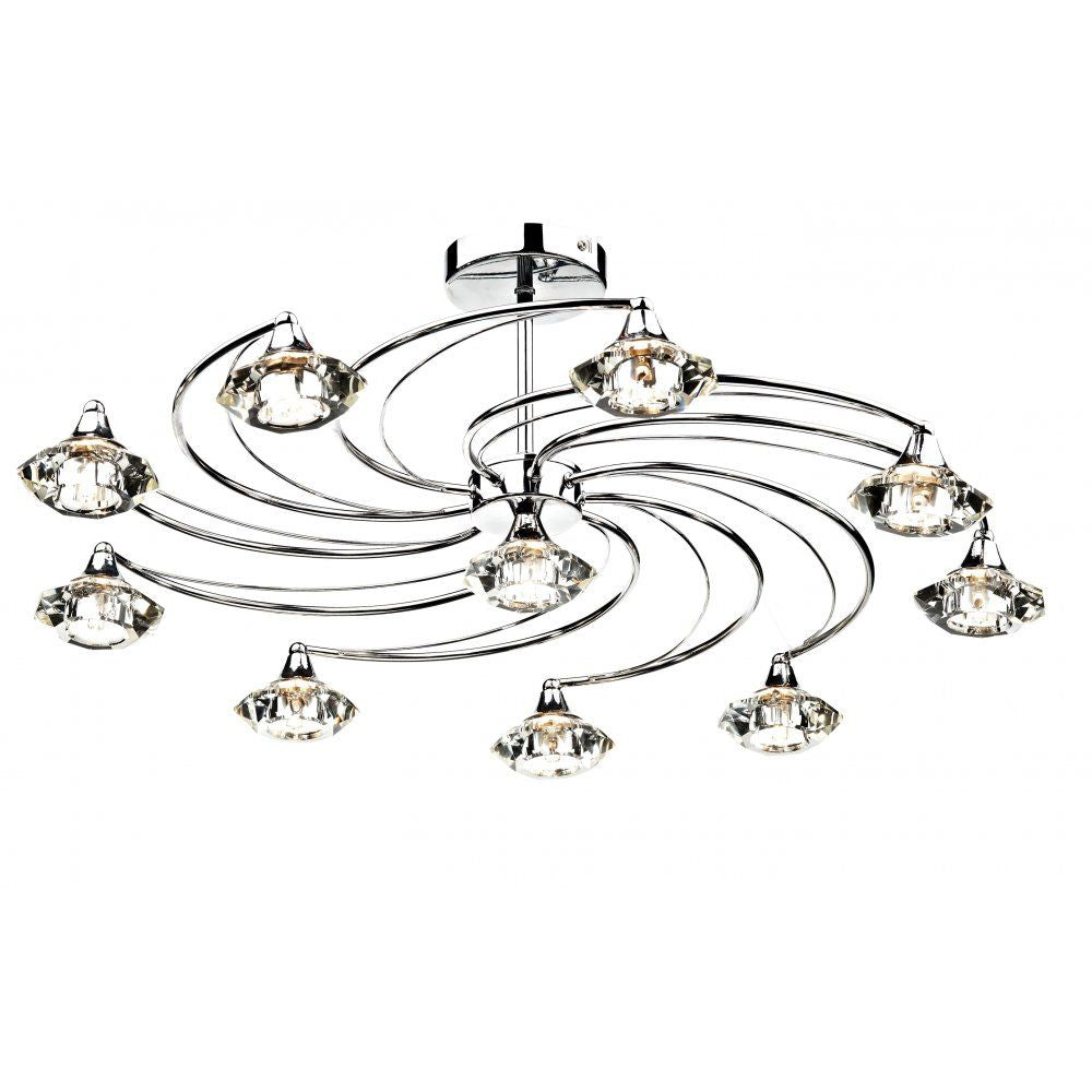 Dar LUT2350 | Luther | Polished Chrome 10-Light Ceiling Fixture | Crystal Glass