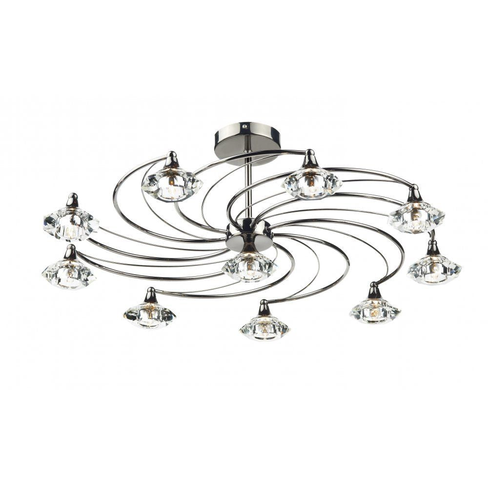 Dar LUT2367 | Luther | Black Chrome 10-Light Semi Flush | Crystal Glass