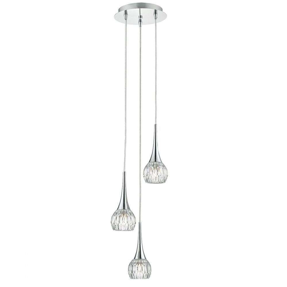 Dar LYA0350 | Lyall | Polished Chrome 3 Light Pendant | Moulded Glass