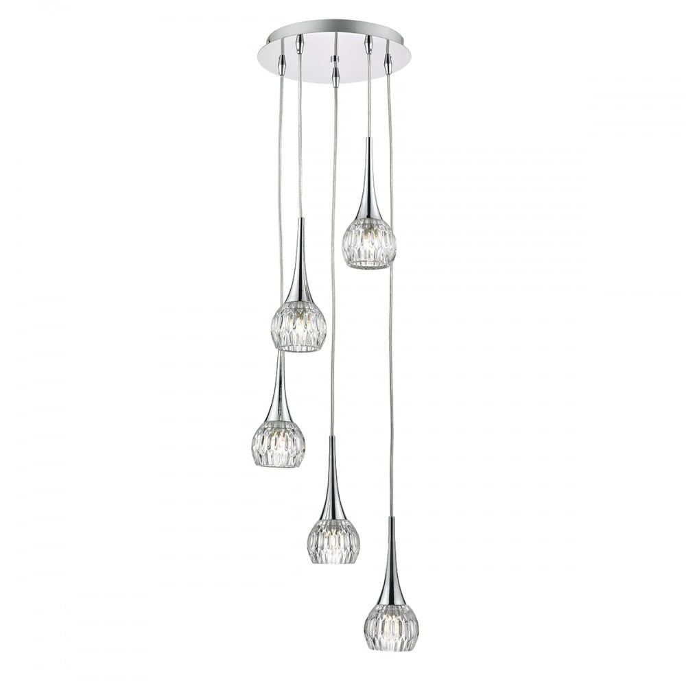Dar LYA0550 | Lyall | Polished Chrome 5 Light Pendant | Moulded Glass