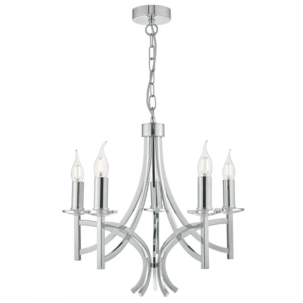 Dar LYO0550 | Lyon | Polished Chrome 5 Light Pendant with Crystal Detail