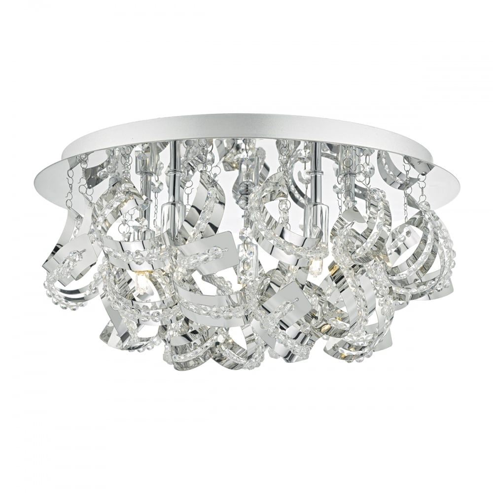 Dar MEZ5050 | Mezen 5-Light Flush | Polished Chrome & Crystal