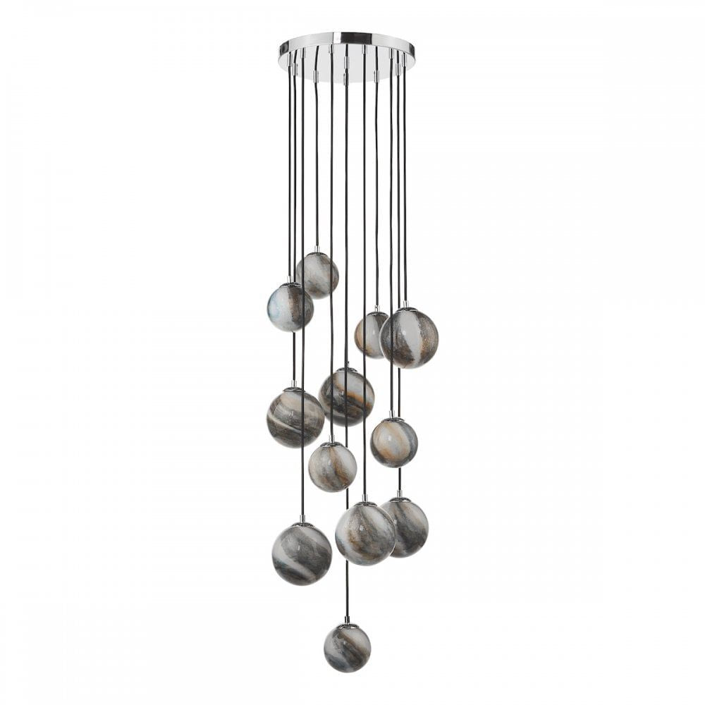 Dar MIK1250 | Mikara 12-Light Cluster Pendant | Polished Chrome Glass