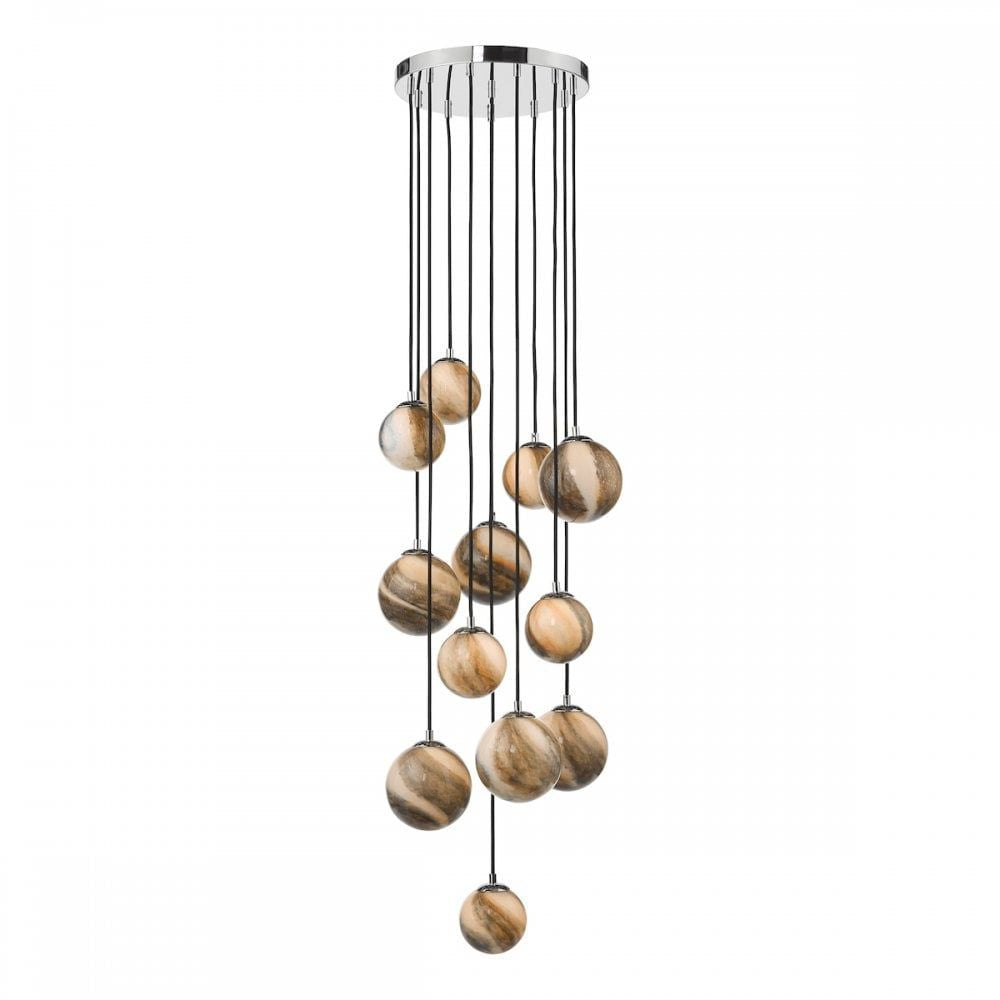 Dar MIK1250 | Mikara 12-Light Cluster Pendant | Polished Chrome Glass