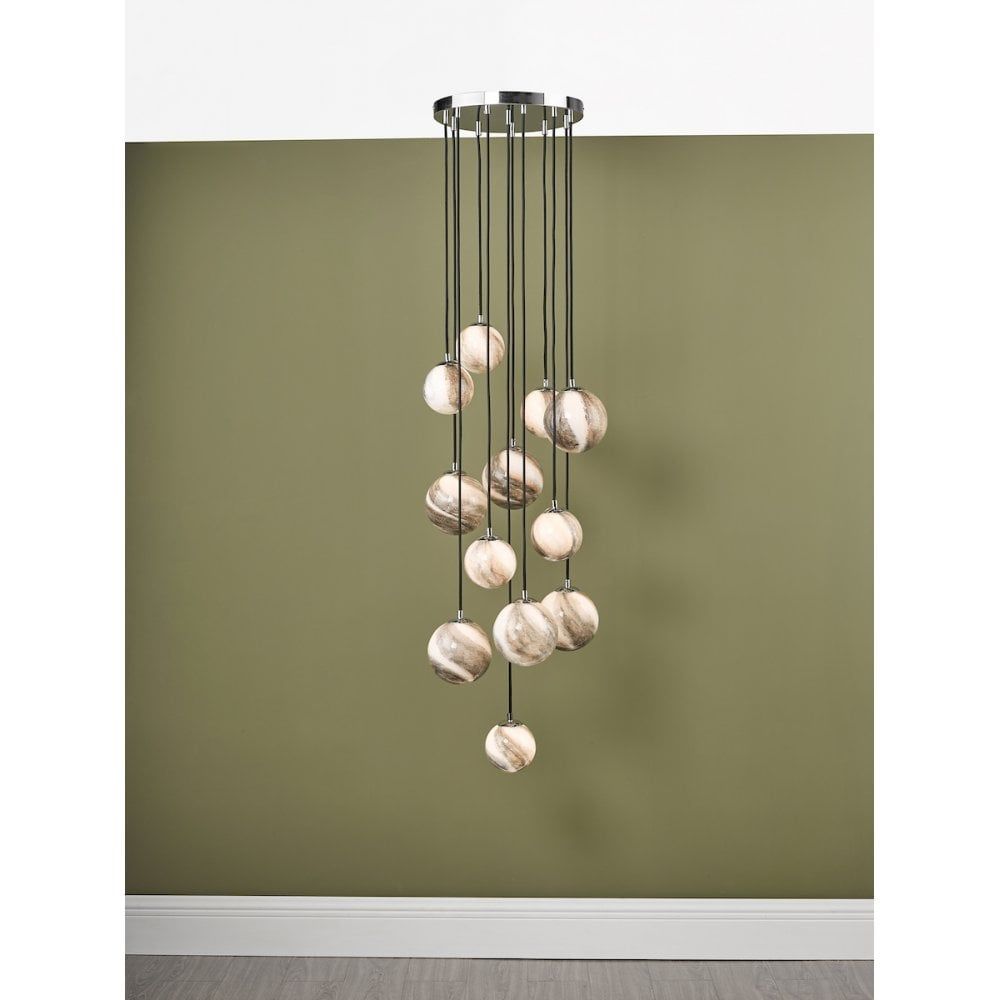 Dar MIK1250 | Mikara 12-Light Cluster Pendant | Polished Chrome Glass