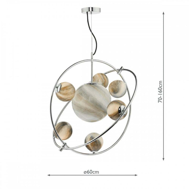 Dar MIK3450 | Mikara 7-Light Pendant | Polished Chrome Glass