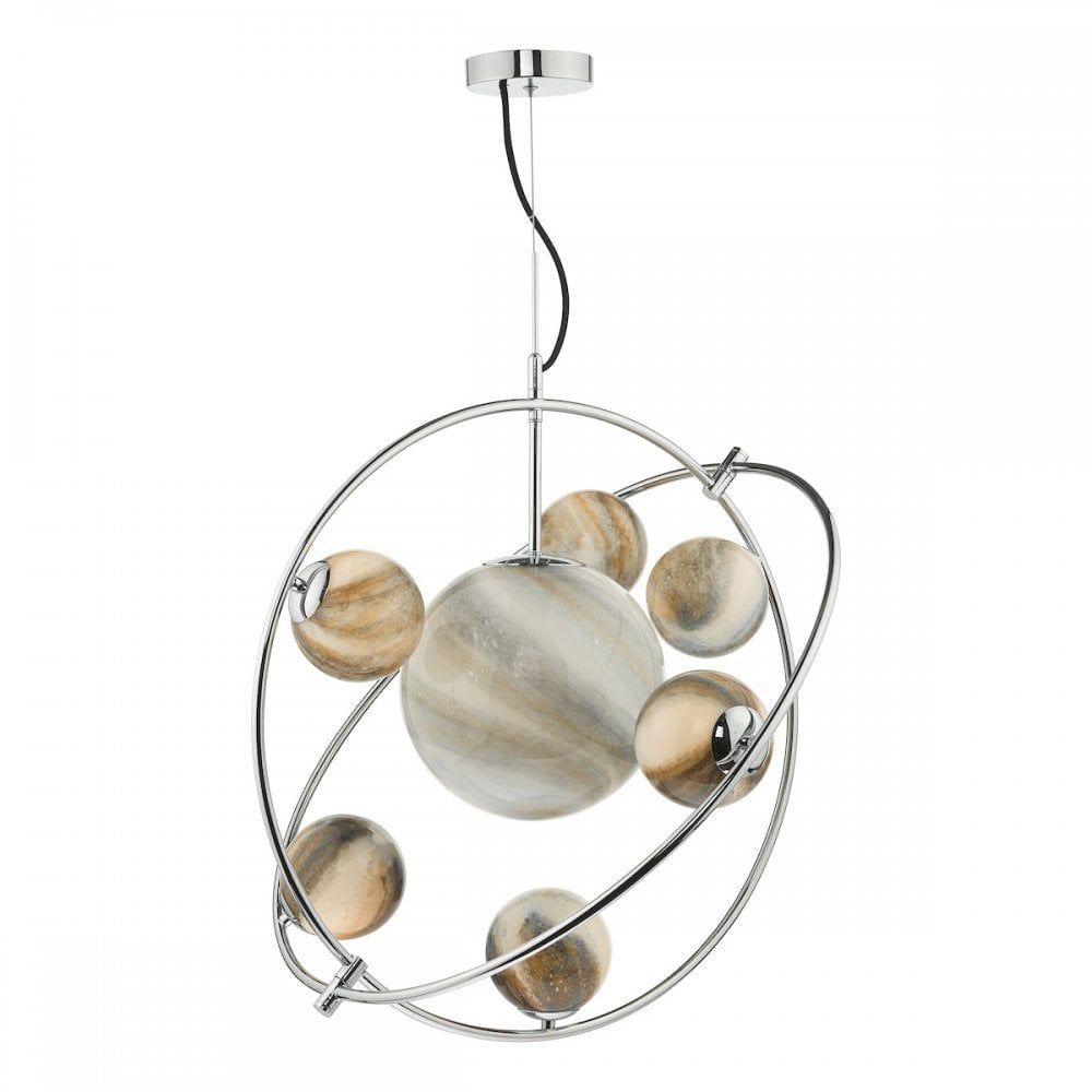 Dar MIK3450 | Mikara 7-Light Pendant | Polished Chrome Glass