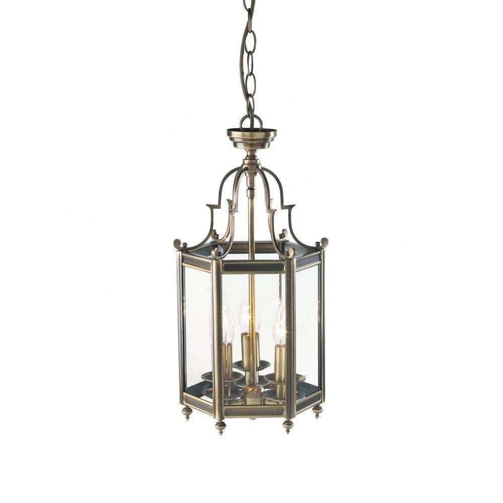 Dar MOO0375 | Moorgate 3 Light Lantern | Antique Brass