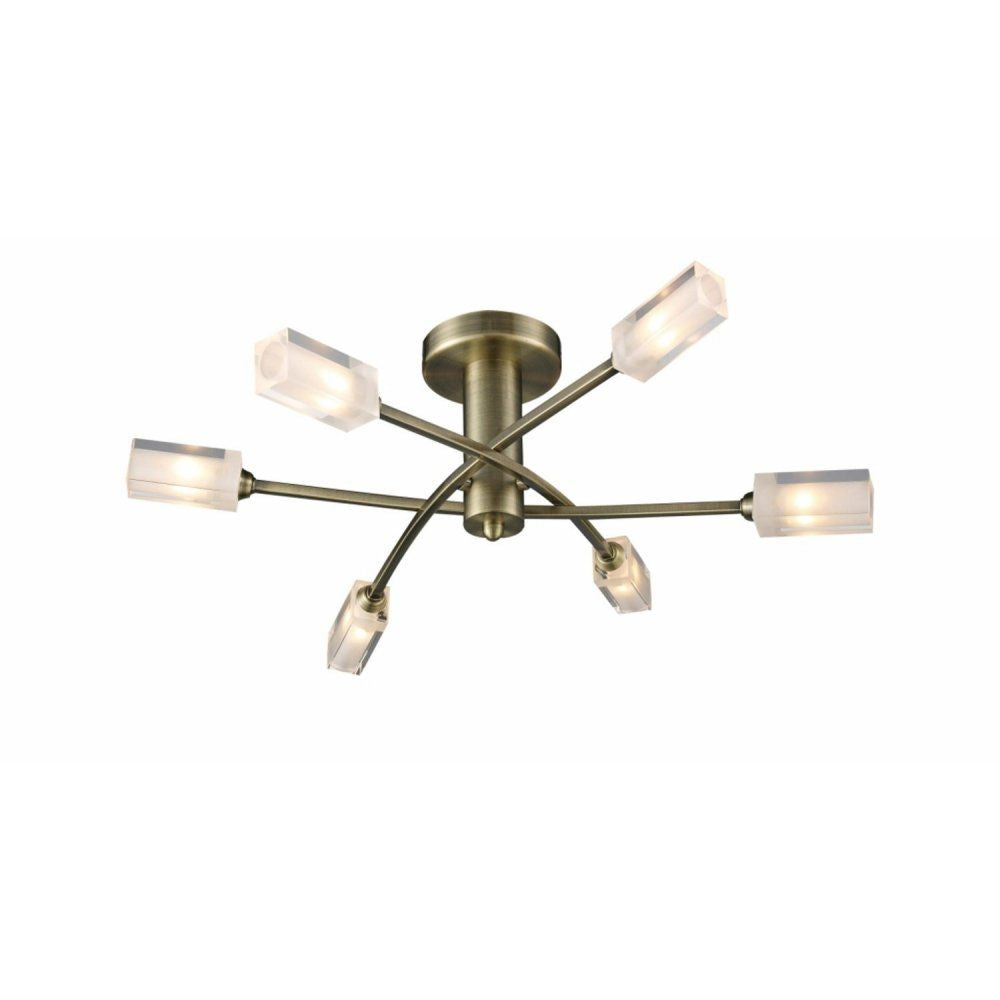 Dar MOR6475 | Morgan | 6-Light Semi Flush Ceiling Light in Antique Brass