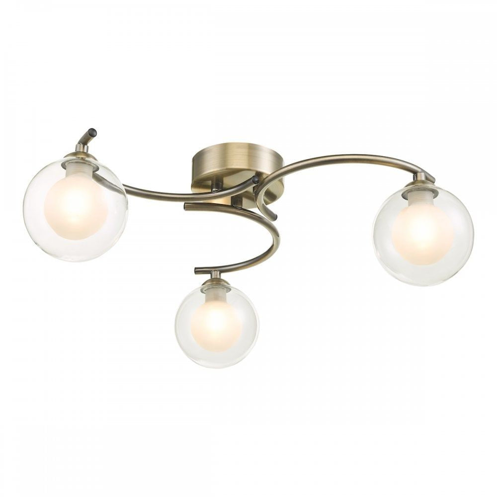 Dar NAK5375-04 Nakita 3 Light Semi Flush Antique Brass With Clear/Opal Glass