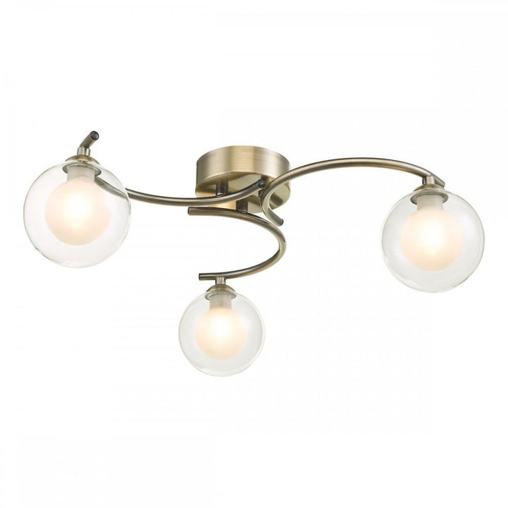 Dar NAK5375-04 Nakita 3 Light Semi Flush Antique Brass With Clear/Opal Glass