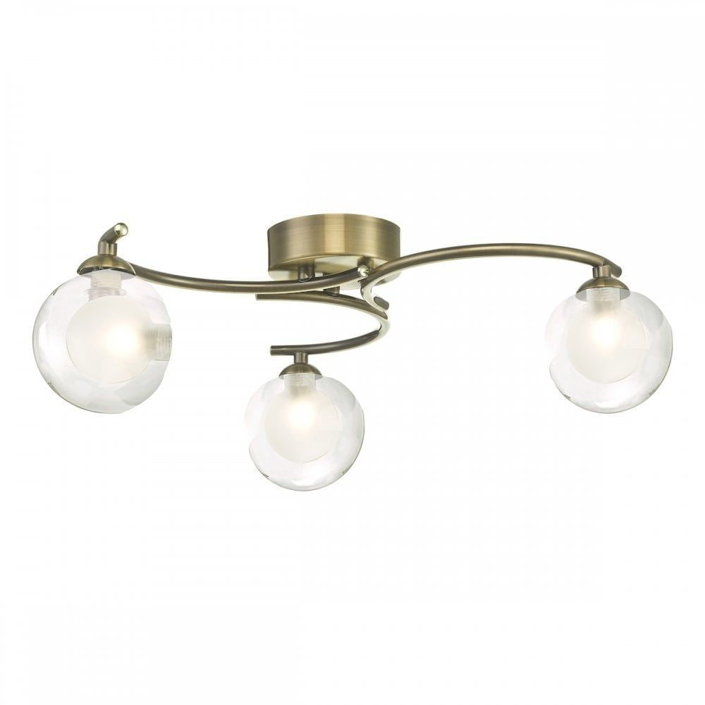 Dar NAK5375-04 Nakita 3 Light Semi Flush Antique Brass With Clear/Opal Glass