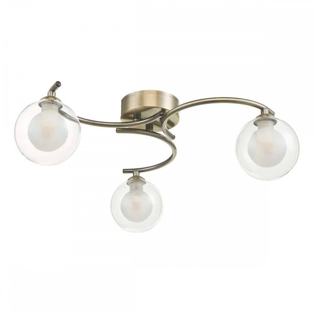 Dar NAK5375-04 Nakita 3 Light Semi Flush Antique Brass With Clear/Opal Glass