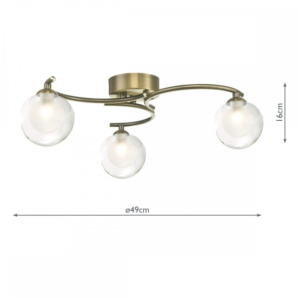 Dar NAK5375-04 Nakita 3 Light Semi Flush Antique Brass With Clear/Opal Glass