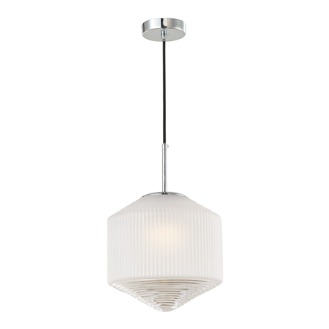 Dar NIS0108 | Nisha 1-Light Pendant | Polished Chrome & Art Deco Glass