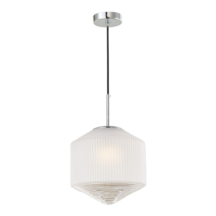 Dar NIS0108 | Nisha 1-Light Pendant | Polished Chrome & Art Deco Glass
