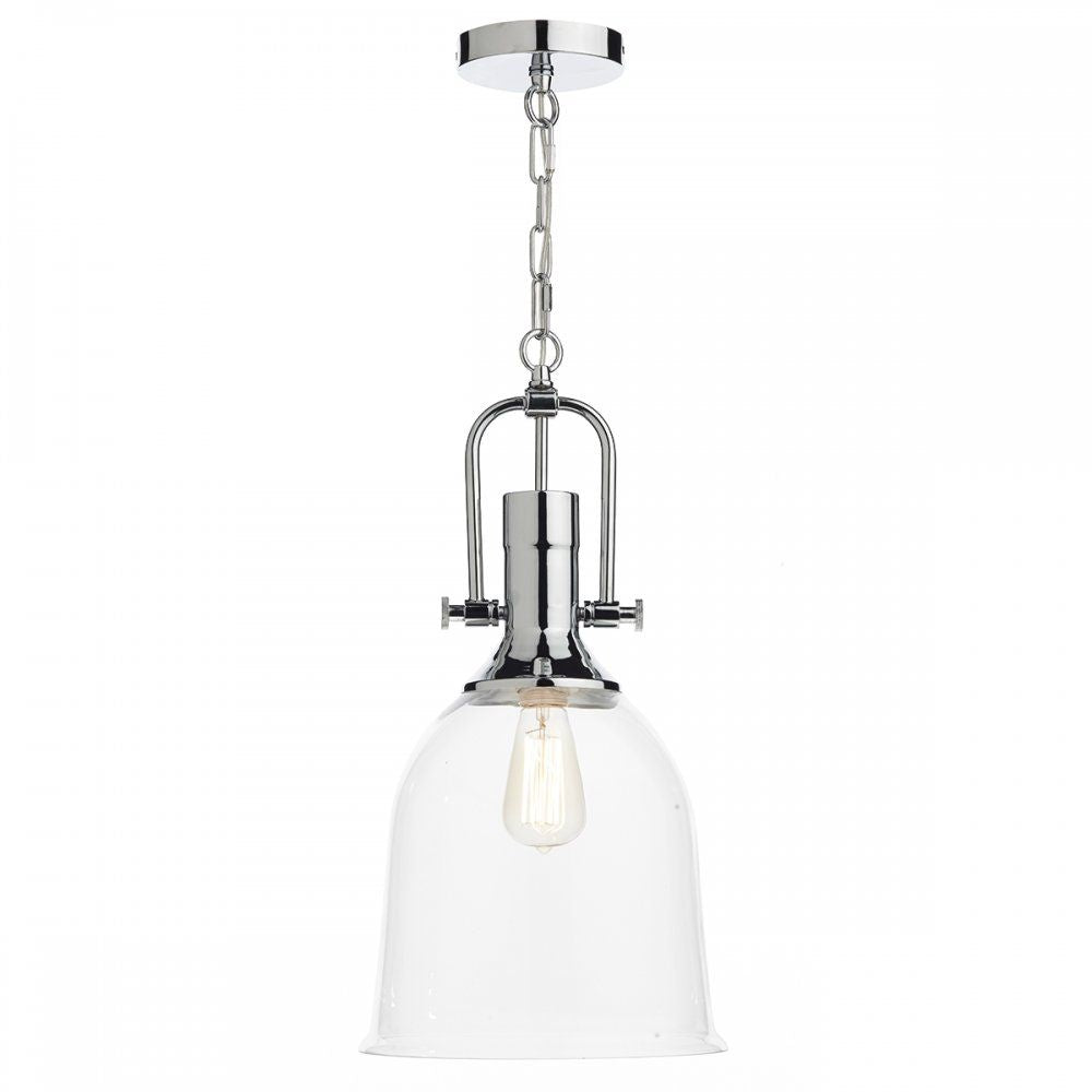 Dar NOL0108 | Nolan 1-Light Pendant | Polished Chrome & Glass