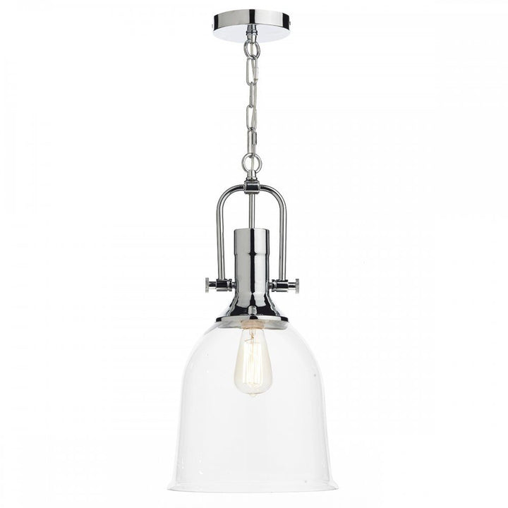 Dar NOL0108 | Nolan 1-Light Pendant | Polished Chrome & Glass