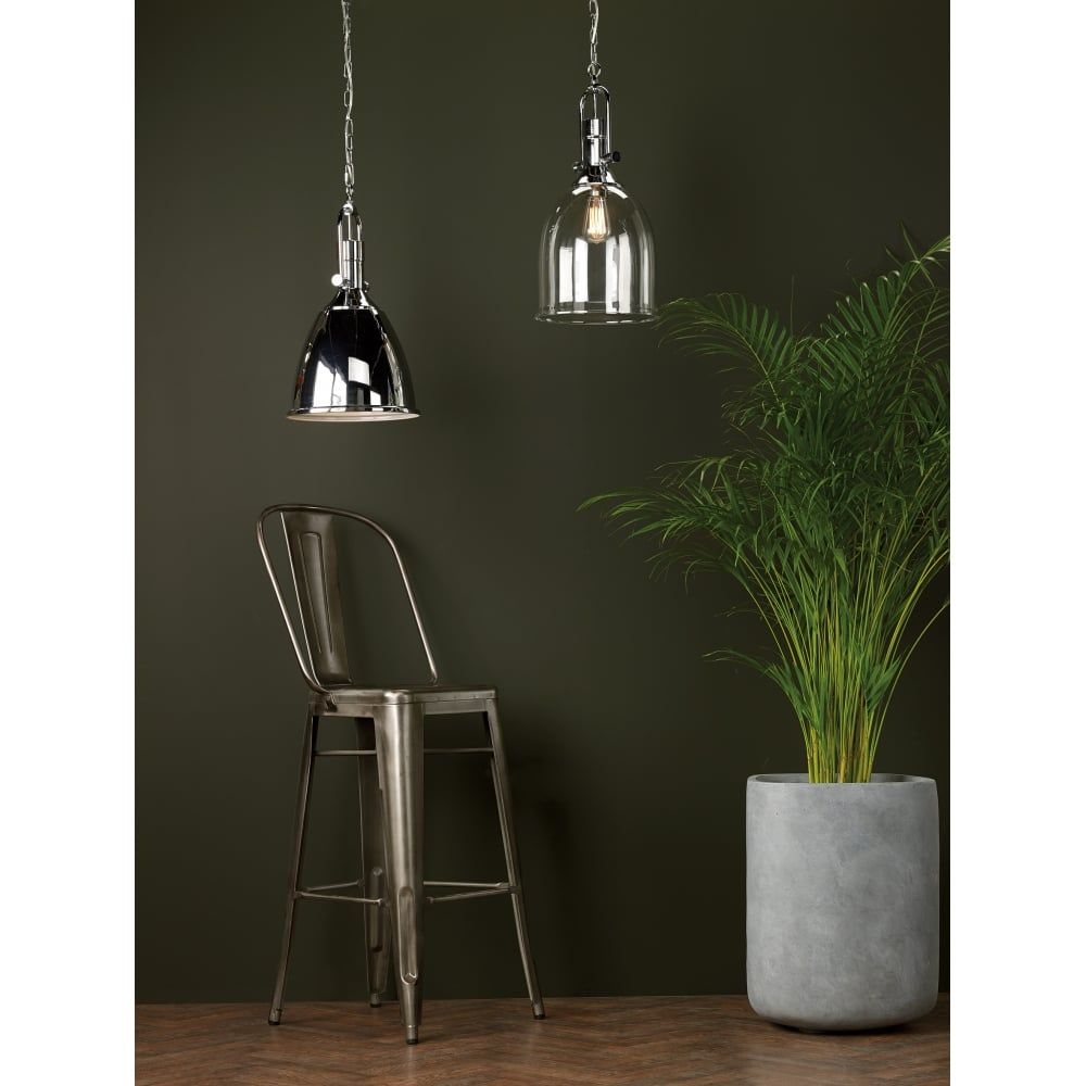 Dar NOL0108 | Nolan 1-Light Pendant | Polished Chrome & Glass