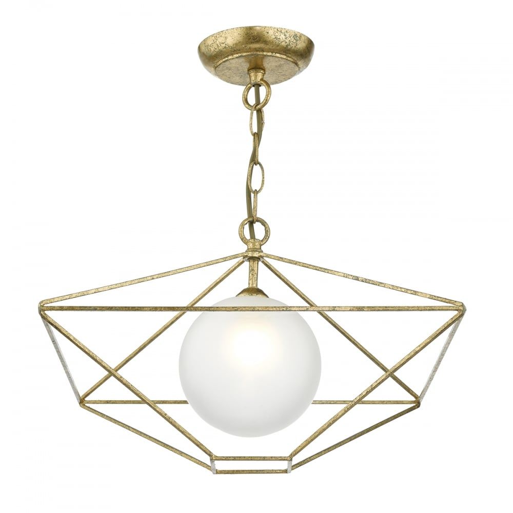 Dar ORS0135 | Orsini 1 Light Pendant | Antique Gold with Opal Shade