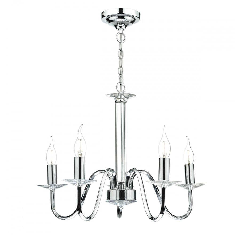 Dar PIQ0550 Pique 5 Light Pendant Polished Chrome Clear Crystal