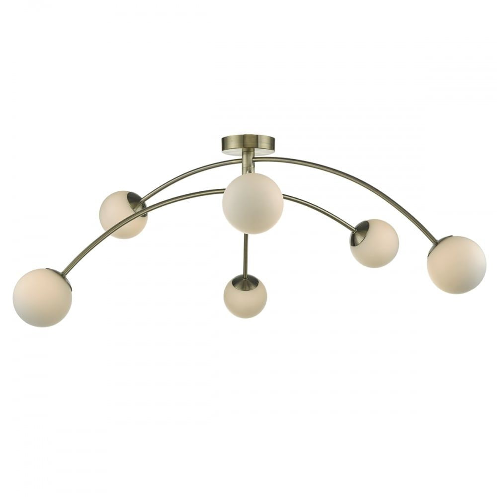 PUG6475 | Puglia Adjustable 6-Light | Antique Brass & Opal Glass Semi-Flush Ceiling Light