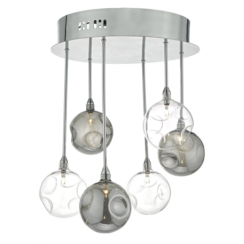 Dar QUI0610 | Quinn 6-Light Semi Flush | Smoked & Clear Glass Cluster
