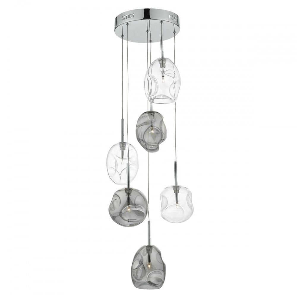 Dar QUI6410 | Quinn 6-Light Cluster Pendant | Smoked & Clear Glass
